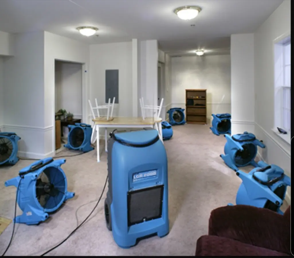 Air movers and dehumidifier setup for Water Damage Restoration in Ypsilanti